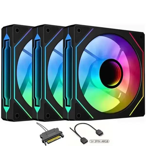 Thunder Flurry TCS-I27B ARGB Infinity 120mm Case Fan Kit, 3 Fan Pack, Black